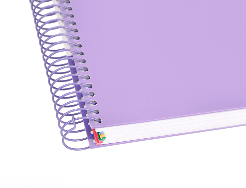 CAHIER SPIRALE LIDERPAPEL ANTARTIK A4 240P 100G REMBORDÉ QUADRILLAGE 5MM MICROPERFORÉ 5 BANDES 4 TROUS COLORIS LAVANDE