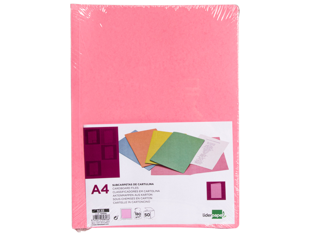 SOUS-CHEMISE LIDERPAPEL PAPIER CARTONNE 180G/M2 310X230MM DOCUMENT A4 COLORIS ROSE PASTEL