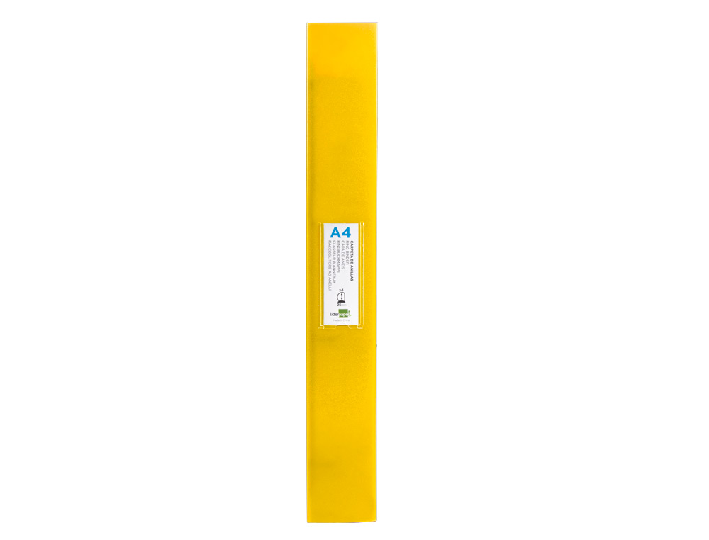 CLASSEUR LIDERPAPEL 4 ANNEAUX 25MM A4 260X315MM POLYPROPYLENE DOS 40MM PORTE-CARTES VISITE COLORIS JAUNE