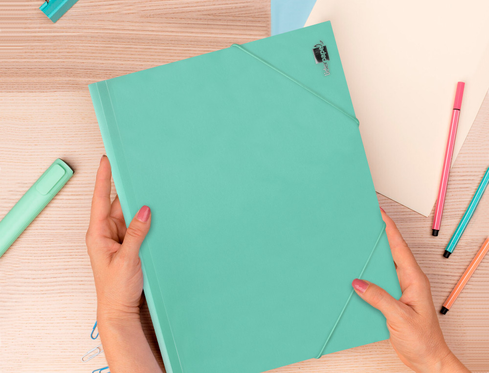 CHEMISE LIDERPAPEL POLYPROPYLENE DOS FLEXIBLE A4 210X297MM 4/10E 3 RABATS 100F ELASTIQUE VERT POMME OPAQUE