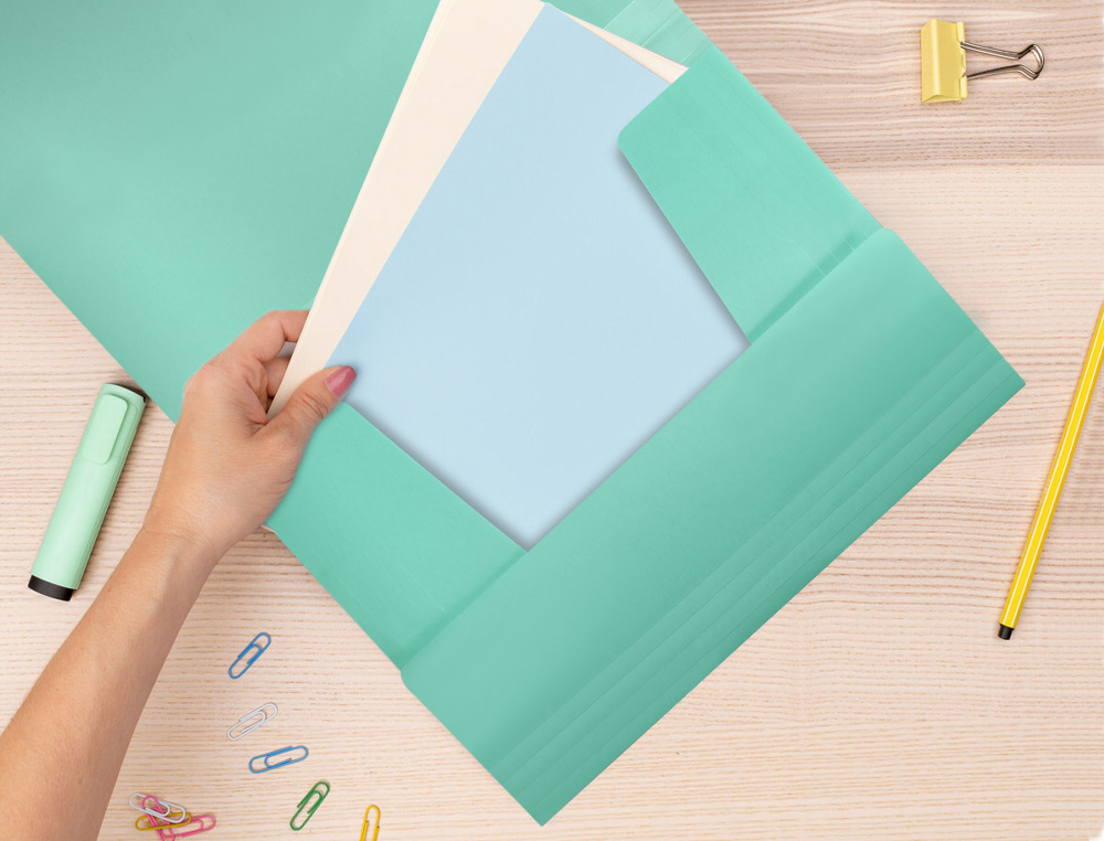 CHEMISE LIDERPAPEL POLYPROPYLENE DOS FLEXIBLE A4 210X297MM 4/10E 3 RABATS 100F ELASTIQUE VERT POMME OPAQUE
