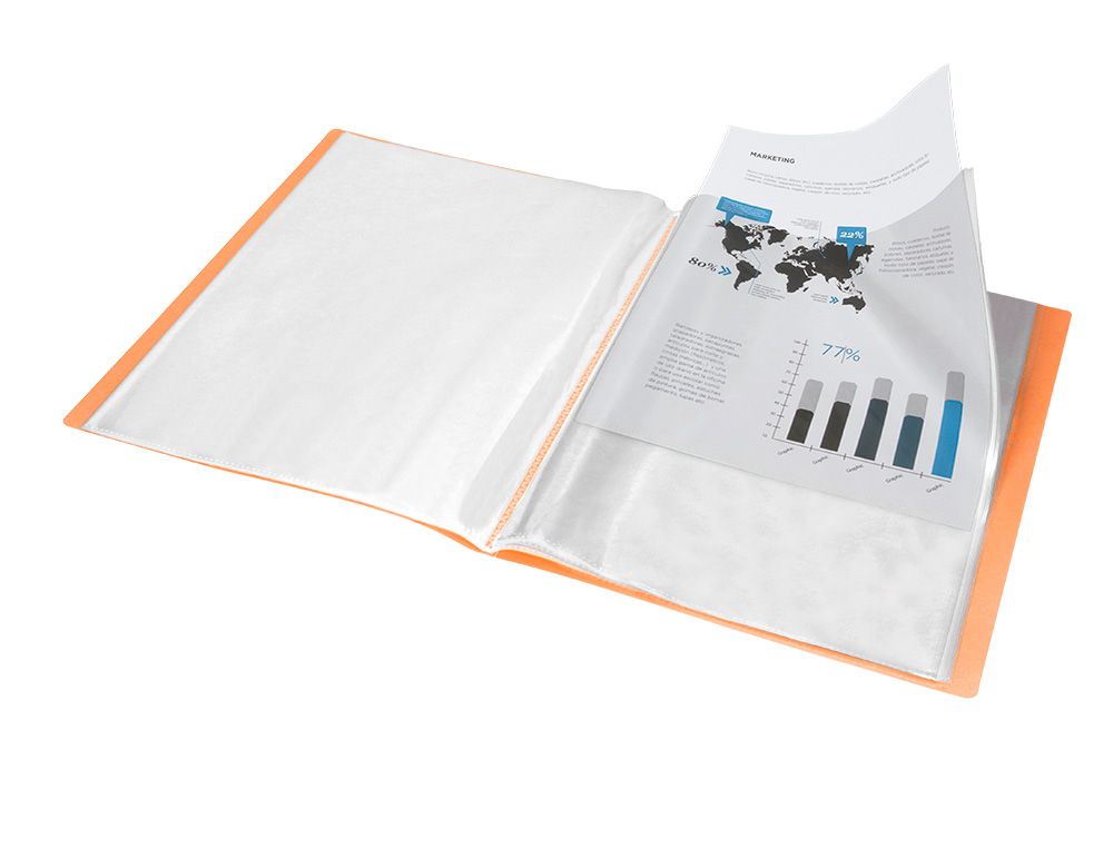 PROTEGE-DOCUMENTS LIDERPAPEL POLYPROPYLENE COUVERTURE      FLEXIBLE 30 POCHETTES FIXES   A4 220X297MM ORANGE FLUO