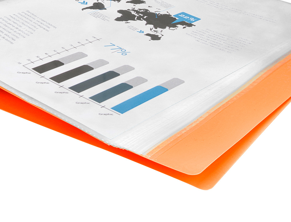 PROTEGE-DOCUMENTS LIDERPAPEL POLYPROPYLENE COUVERTURE      FLEXIBLE 30 POCHETTES FIXES   A4 220X297MM ORANGE FLUO
