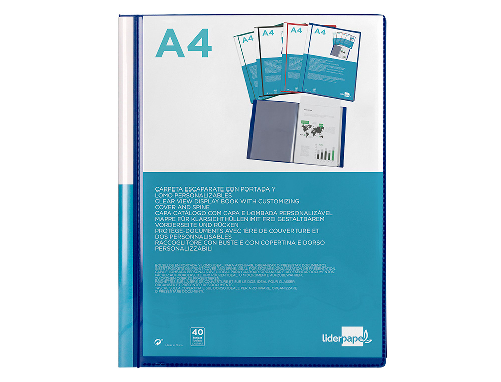 PROTEGE-DOCS LIDERPAPEL KANGOUROU PERSONNALISABLE     POLYPRO 40 POCHETTES FIXES A4 210X297MM BLEU TRANSLUCIDE