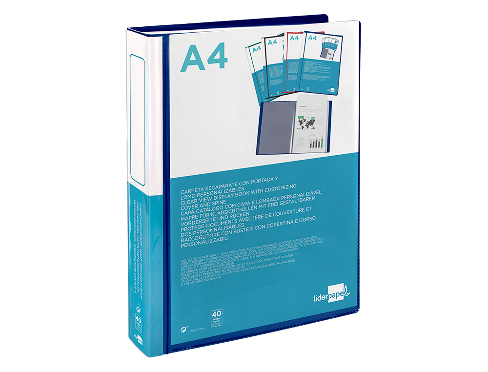 PROTEGE-DOCS LIDERPAPEL KANGOUROU PERSONNALISABLE     POLYPRO 40 POCHETTES FIXES A4 210X297MM BLEU TRANSLUCIDE