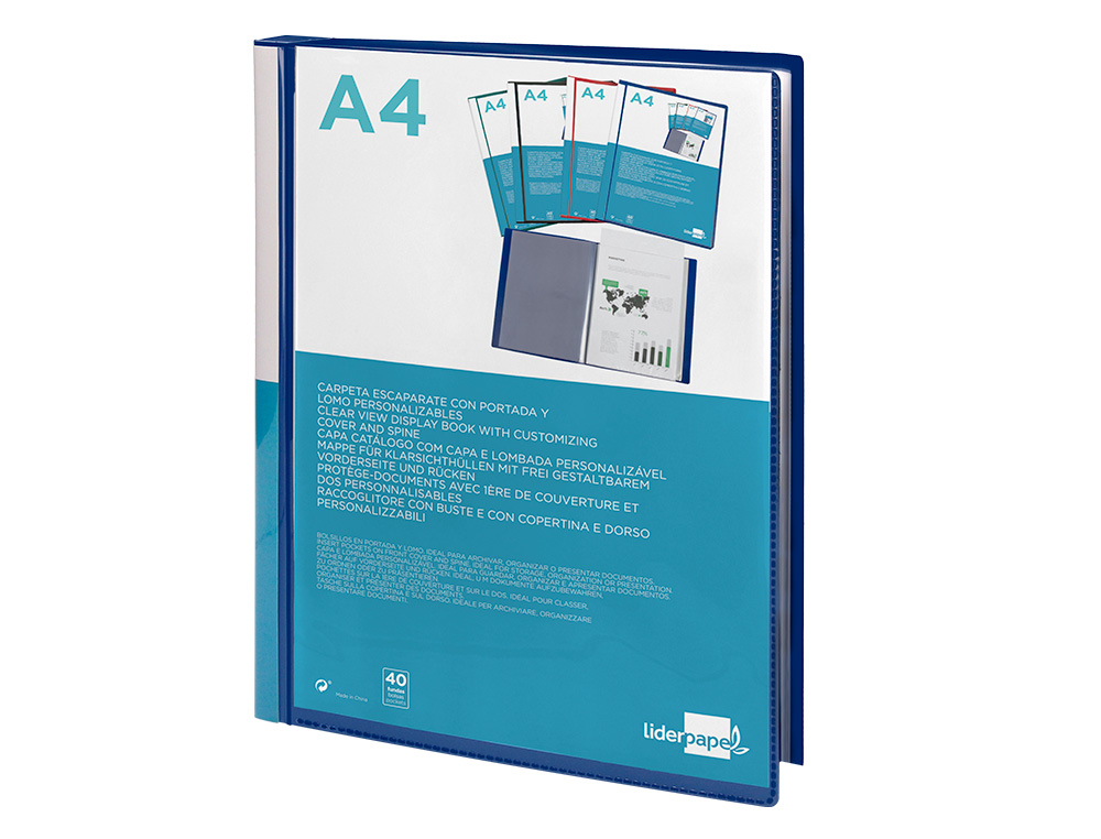 PROTEGE-DOCS LIDERPAPEL KANGOUROU PERSONNALISABLE     POLYPRO 40 POCHETTES FIXES A4 210X297MM BLEU TRANSLUCIDE