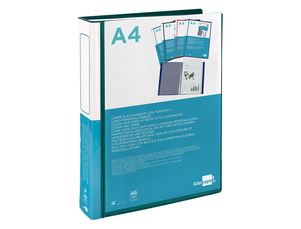 PROTEGE-DOCS LIDERPAPEL KANGOUROU PERSONNALISABLE POLYPRO 40 POCHETTES FIXES A4 210X297MM VERT TRANSLUCIDE