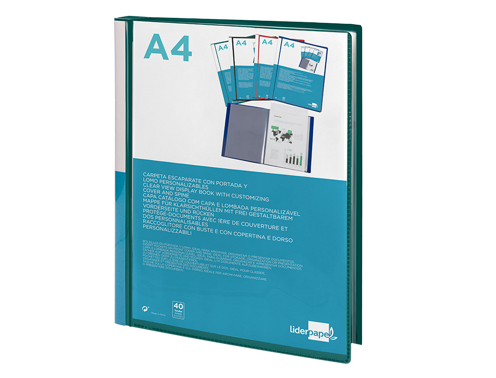 PROTEGE-DOCS LIDERPAPEL KANGOUROU PERSONNALISABLE POLYPRO 40 POCHETTES FIXES A4 210X297MM VERT TRANSLUCIDE