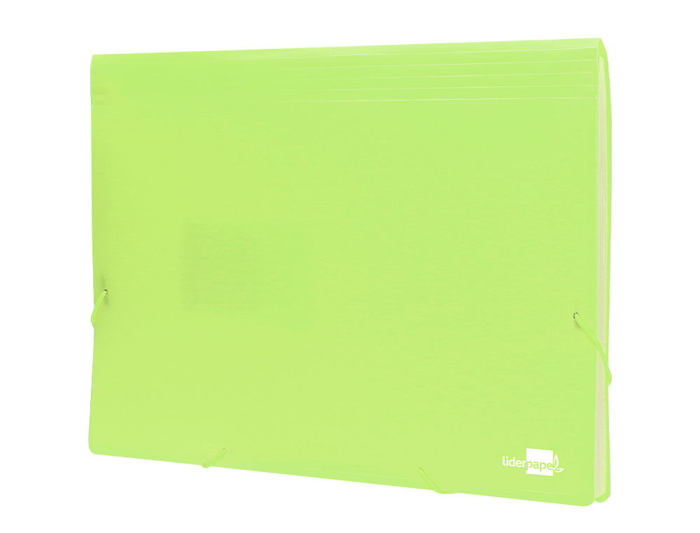 TRIEUR LIDERPAPEL POLYPRO A4 210X297MM 700 MICRONS 13 COMPARTIMENTS FERMETURE ELASTIQUE  COLORIS JAUNE FLUO OPAQUE