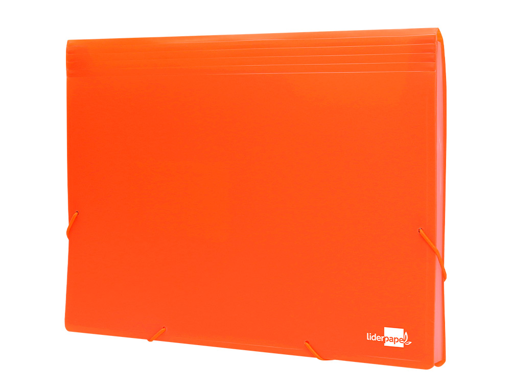TRIEUR LIDERPAPEL POLYPRO A4 210X297MM 700 MICRONS 13 COMPARTIMENTS FERMETURE ELASTIQUE  COLORIS ORANGE FLUO OPAQUE