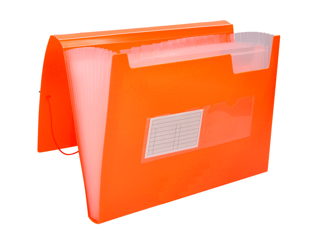 TRIEUR LIDERPAPEL POLYPRO A4 210X297MM 700 MICRONS 13 COMPARTIMENTS FERMETURE ELASTIQUE  COLORIS ORANGE FLUO OPAQUE