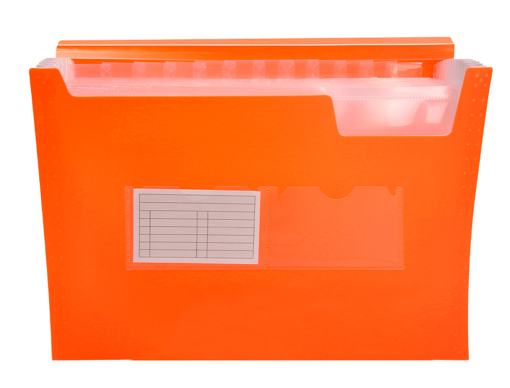 TRIEUR LIDERPAPEL POLYPRO A4 210X297MM 700 MICRONS 13 COMPARTIMENTS FERMETURE ELASTIQUE  COLORIS ORANGE FLUO OPAQUE