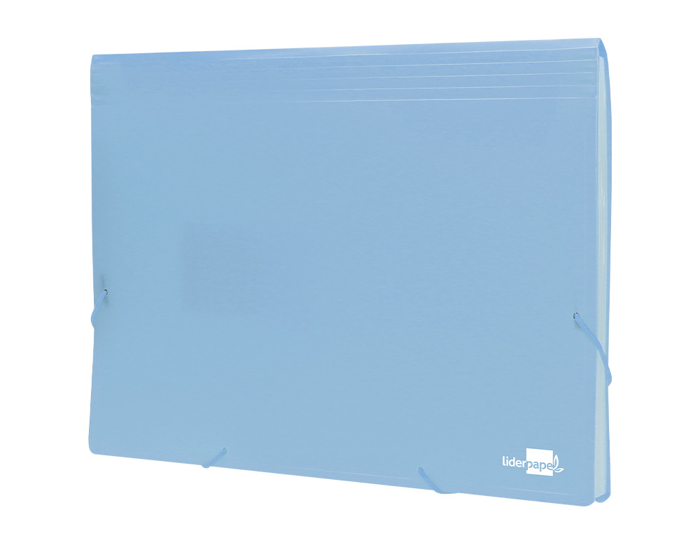 TRIEUR LIDERPAPEL POLYPRO A4 210X297MM 700 MICRONS 13 COMPARTIMENTS FERMETURE ELASTIQUE COLORIS BLEU CIEL OPAQUE