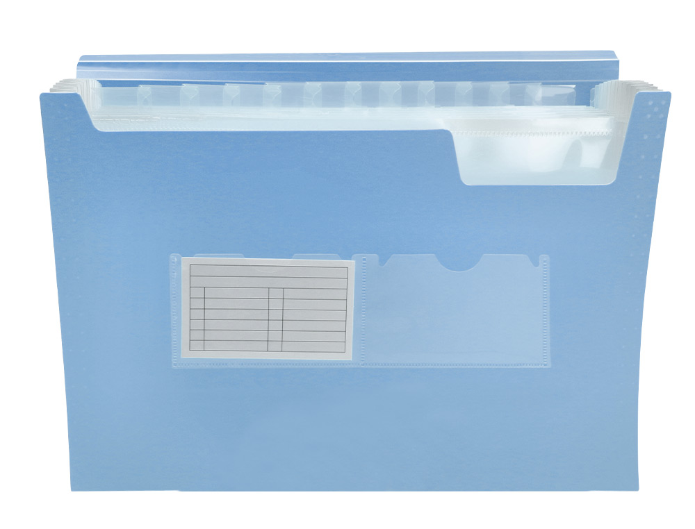 TRIEUR LIDERPAPEL POLYPRO A4 210X297MM 700 MICRONS 13 COMPARTIMENTS FERMETURE ELASTIQUE COLORIS BLEU CIEL OPAQUE