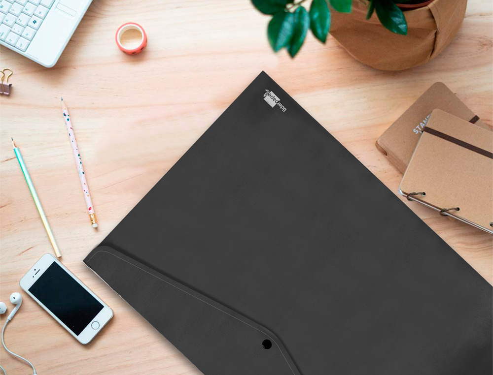 POCHETTE ENVELOPPE LIDERPAPEL POLYPROPYLENE 180 MICRONS A3  420X297MM 50F FERMETURE       BOUTON RESISTANT NOIR OPAQUE