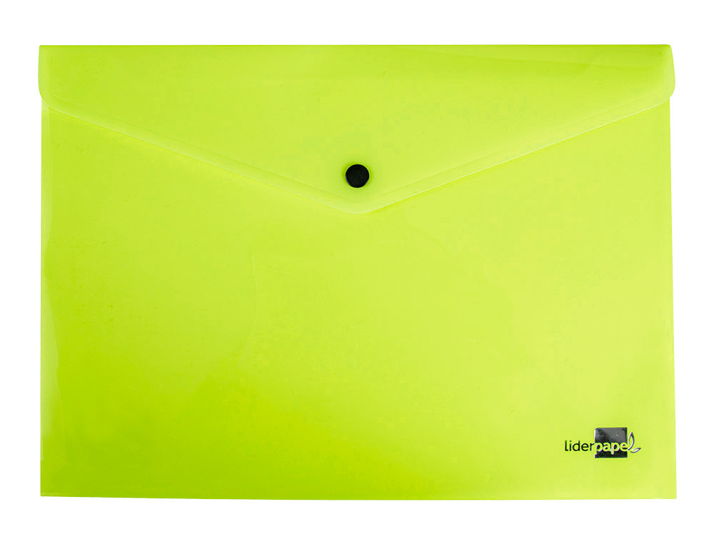POCHETTE ENVELOPPE LIDERPAPEL POLYPROPYLENE 180 MICRONS A4 97X210MM 50F FERMETURE BOUTON JAUNE FLUO OPAQUE