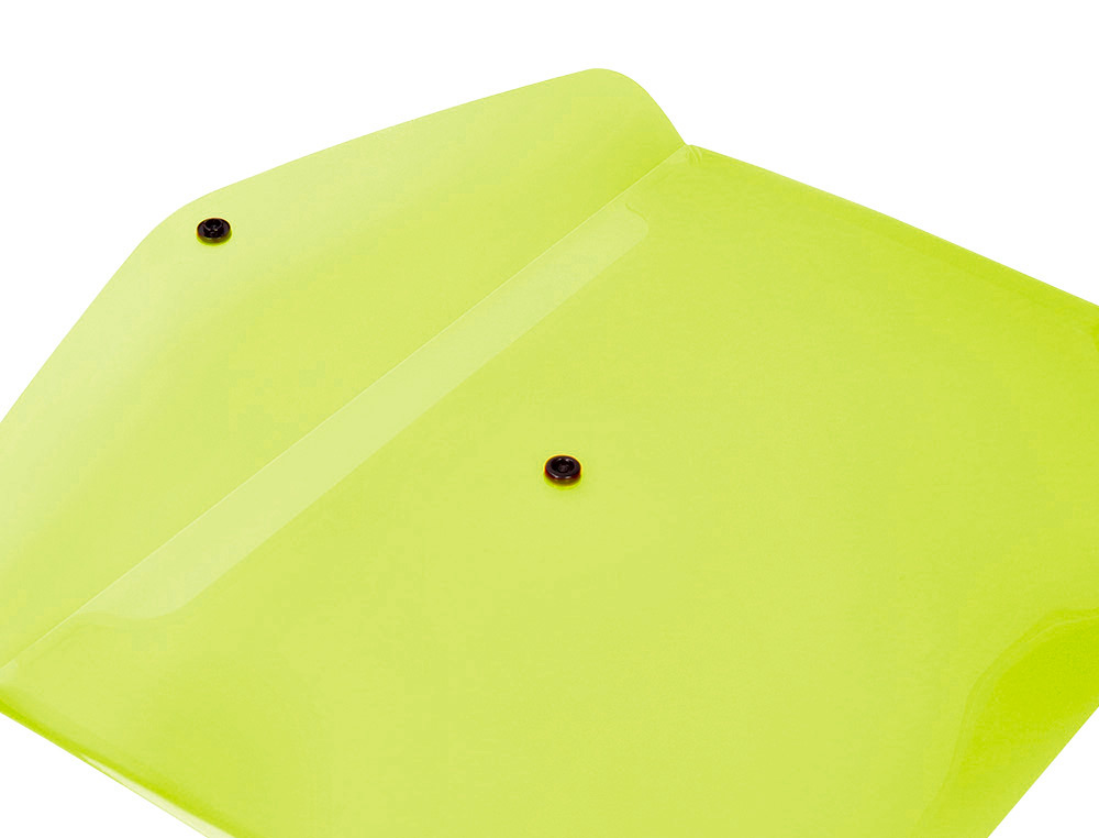 POCHETTE ENVELOPPE LIDERPAPEL POLYPROPYLENE 180 MICRONS A4 97X210MM 50F FERMETURE BOUTON JAUNE FLUO OPAQUE