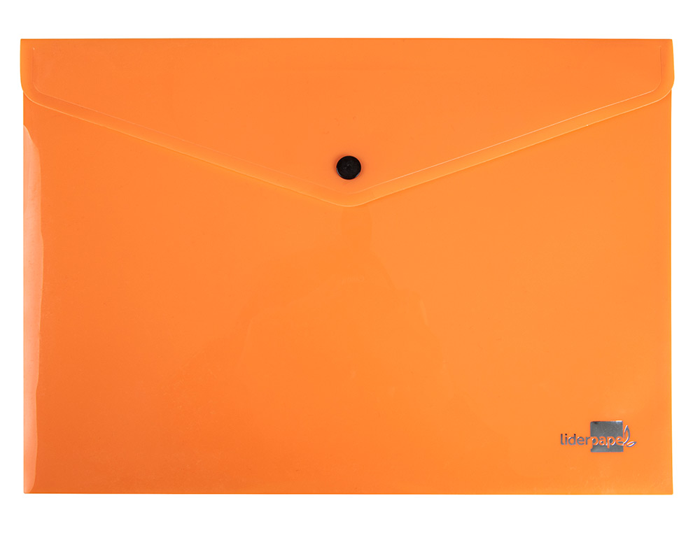 POCHETTE ENVELOPPE LIDERPAPEL POLYPROPYLENE 180 MICRONS A4  97X210MM 50F FERMETURE BOUTON ORANGE FLUO OPAQUE