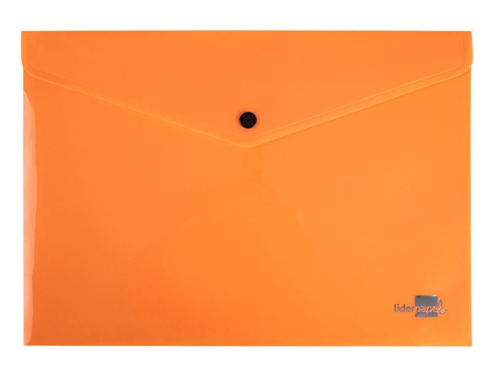 POCHETTE ENVELOPPE LIDERPAPEL POLYPROPYLENE 180 MICRONS A4  97X210MM 50F FERMETURE BOUTON ORANGE FLUO OPAQUE