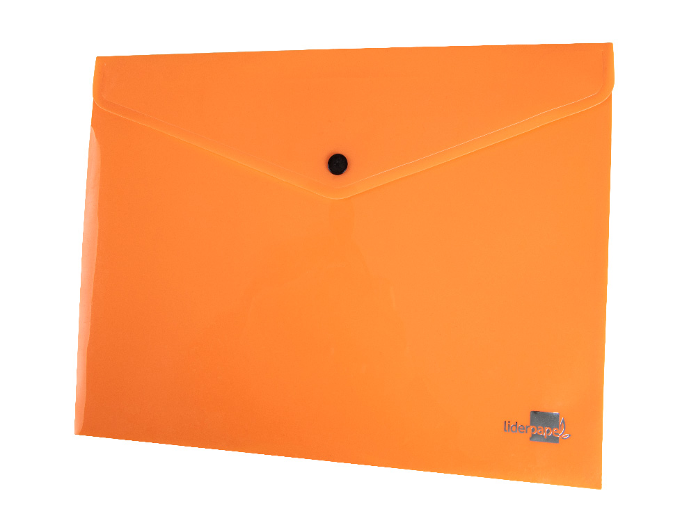 POCHETTE ENVELOPPE LIDERPAPEL POLYPROPYLENE 180 MICRONS A4  97X210MM 50F FERMETURE BOUTON ORANGE FLUO OPAQUE