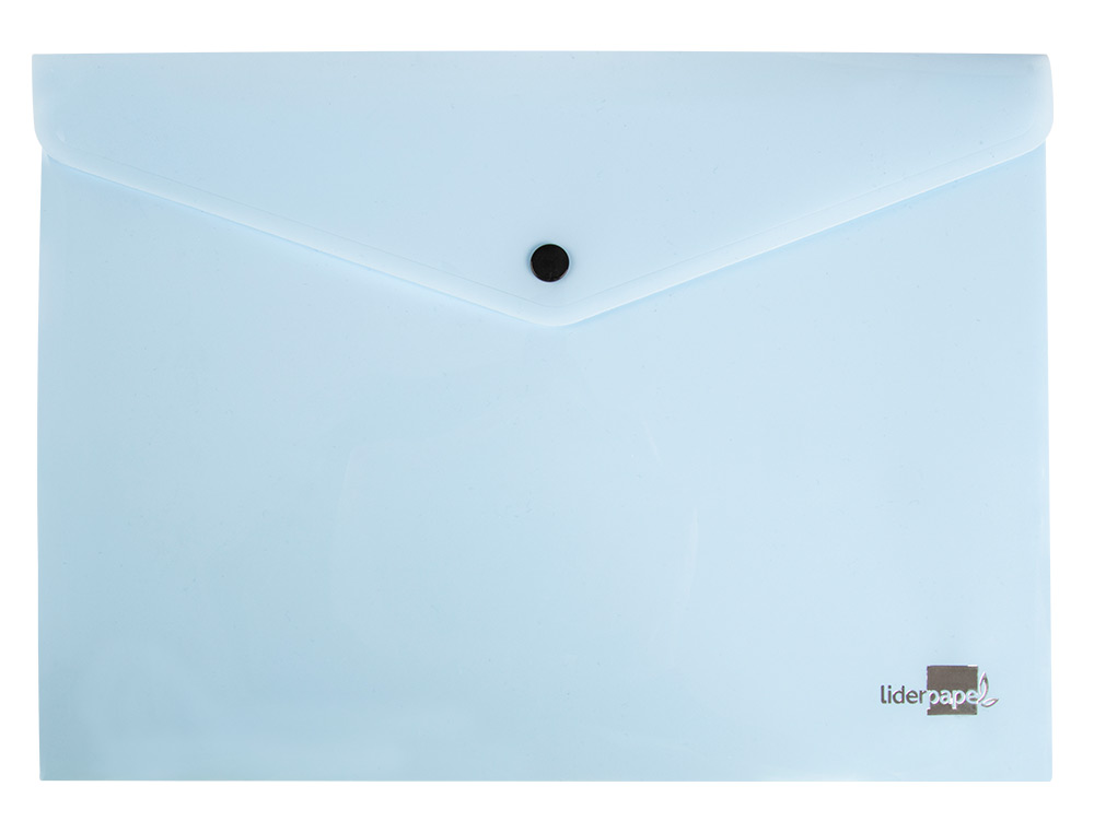 POCHETTE ENVELOPPE LIDERPAPEL POLYPROPYLENE 180 MICRONS A4 97X210MM 50F FERMETURE BOUTON BLEU CIEL OPAQUE
