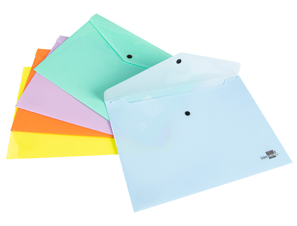 POCHETTE ENVELOPPE LIDERPAPEL POLYPROPYLENE 180 MICRONS A4 97X210MM 50F FERMETURE BOUTON BLEU CIEL OPAQUE