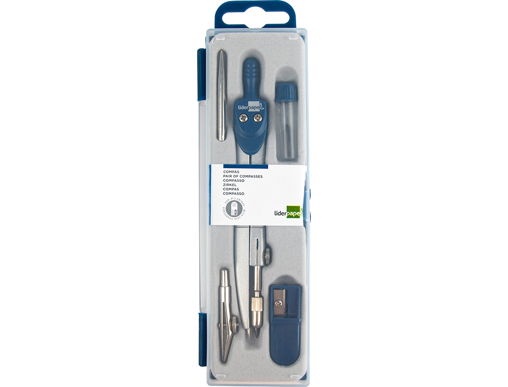 COMPAS LIDERPAPEL SCOLAIRE CIRCONFÉRENCE 38CM LONGUEUR 12.5CM TAILLE-MINES TIRE-LIGNE MINE 2MM
