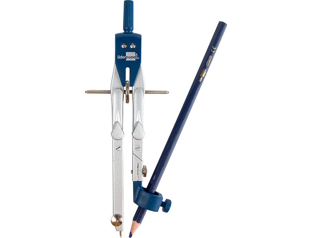 COMPAS LIDERPAPEL MICROMÉTRIQUE ARTICULÉ CIRCONFÉRENCE 38CM ALLONGE VIS RÉGLAGE RAPIDE BAGUE UNIVERSELLE MINE 2MM ÉTUI