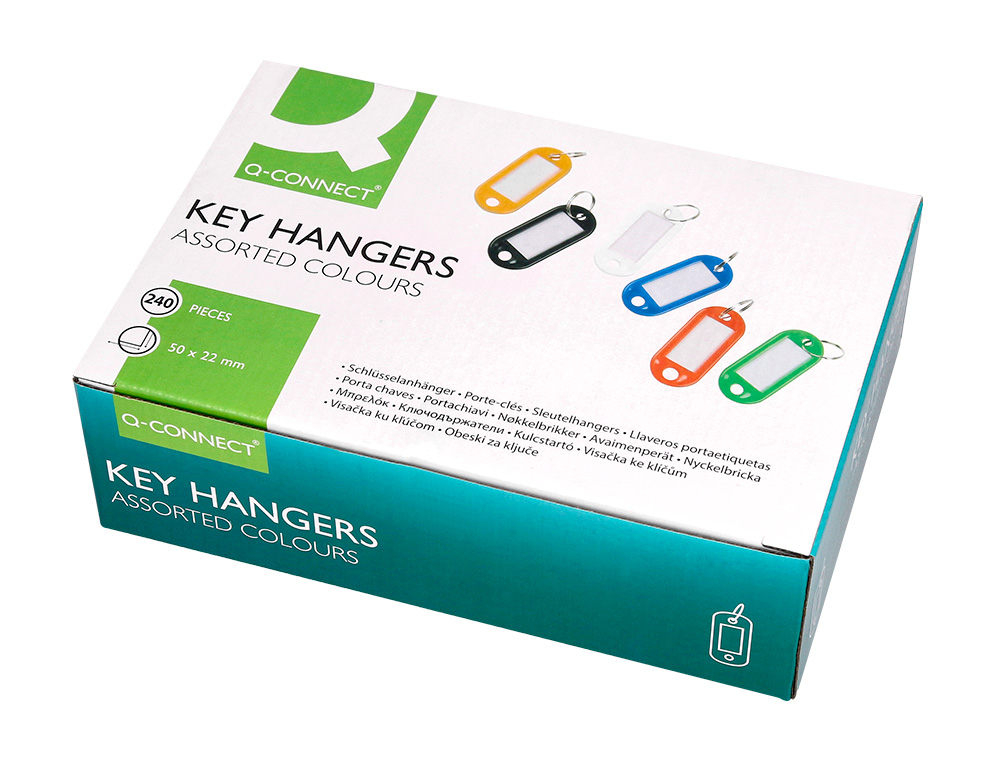 PORTE-CLÉS Q-CONNECT PORTE-ÉTIQUETTE PLASTIQUE 50X22MM COLORIS ASSORTIS PRÉSENTOIR 240 UNITÉS