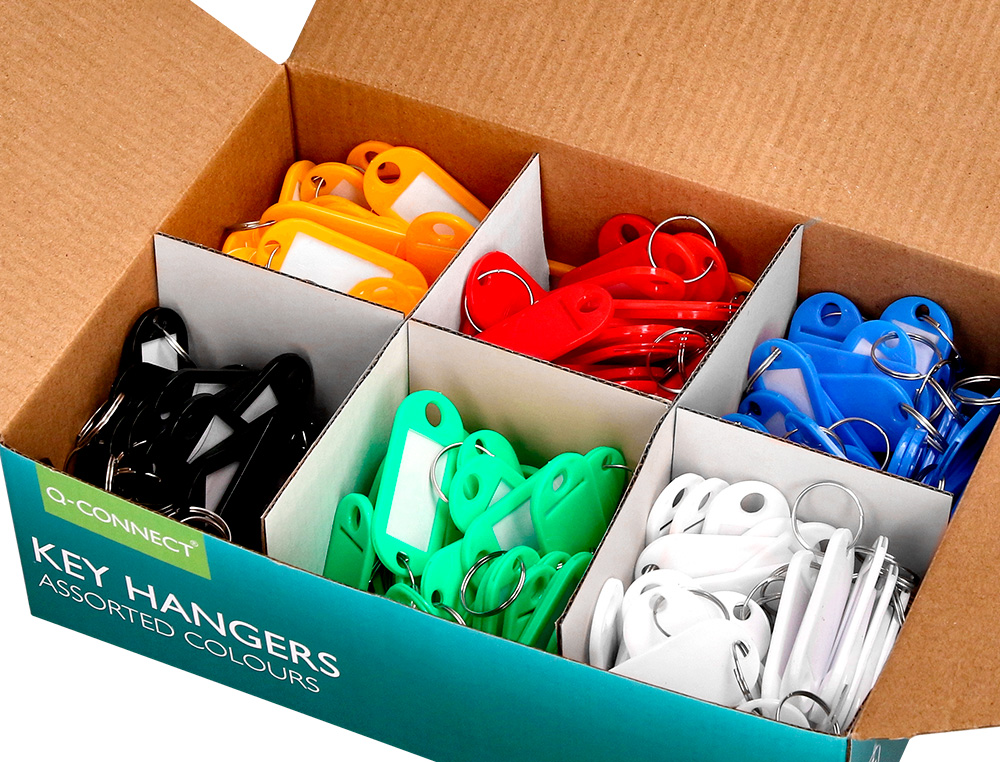 PORTE-CLÉS Q-CONNECT PORTE-ÉTIQUETTE PLASTIQUE 50X22MM COLORIS ASSORTIS PRÉSENTOIR 240 UNITÉS
