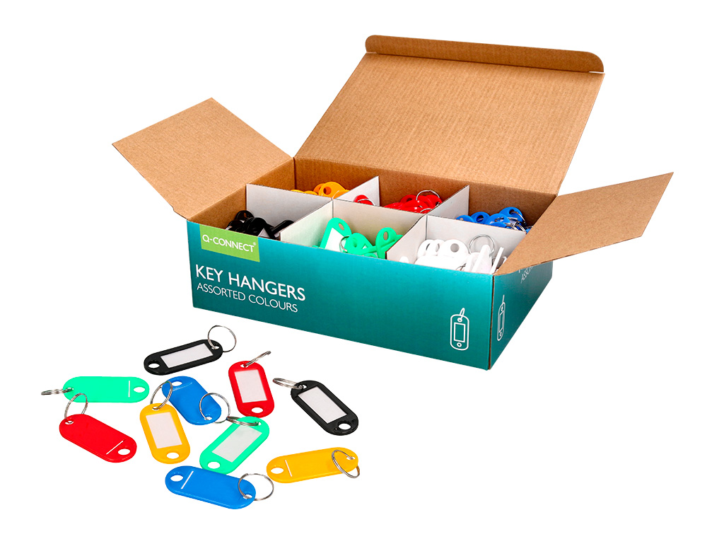 PORTE-CLÉS Q-CONNECT PORTE-ÉTIQUETTE PLASTIQUE 50X22MM COLORIS ASSORTIS PRÉSENTOIR 240 UNITÉS