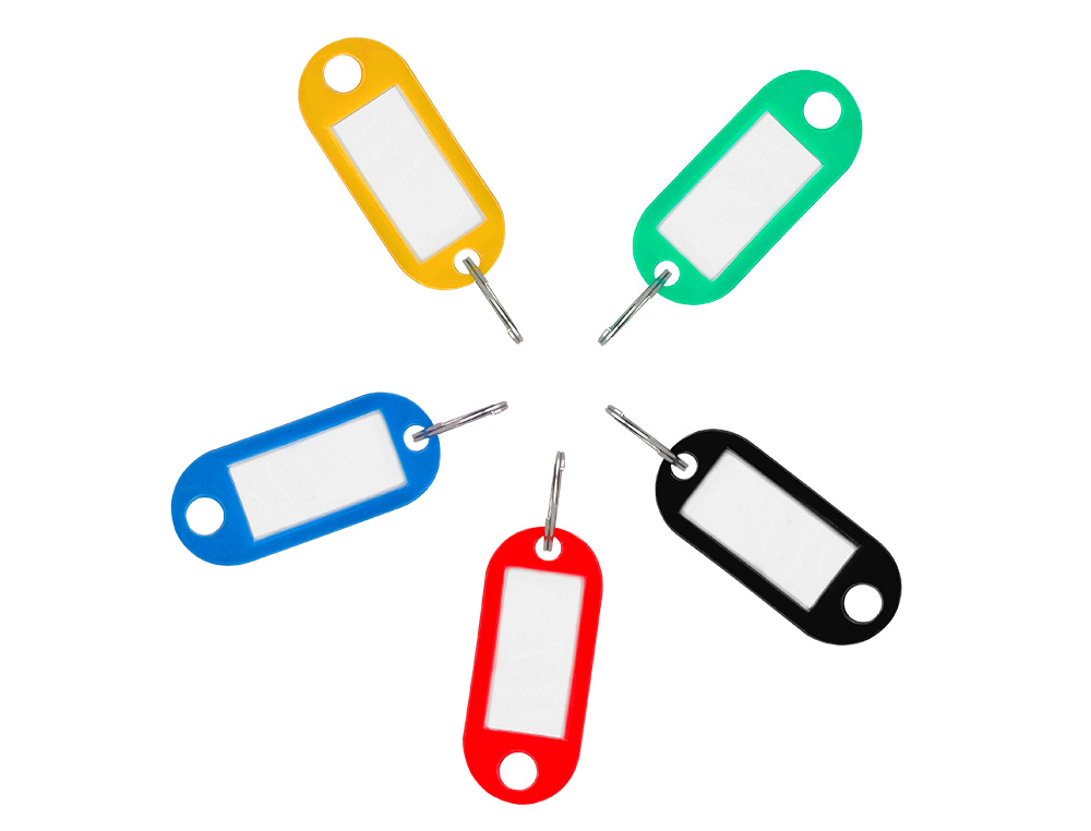PORTE-CLÉS Q-CONNECT PORTE-ÉTIQUETTE PLASTIQUE 50X22MM COLORIS ASSORTIS PRÉSENTOIR 240 UNITÉS
