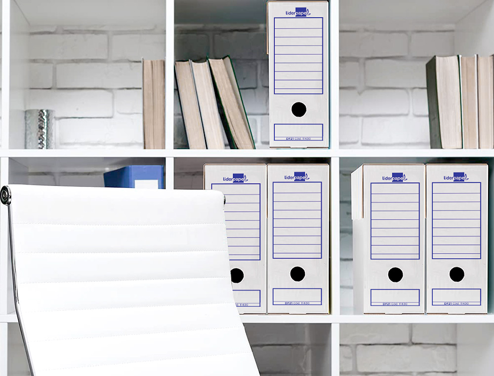 BOITE A ARCHIVES LIDERPAPEL CARTON RECYCLE 325G/M2 DOS 105MM 278X105X213MM COLORIS BLANC