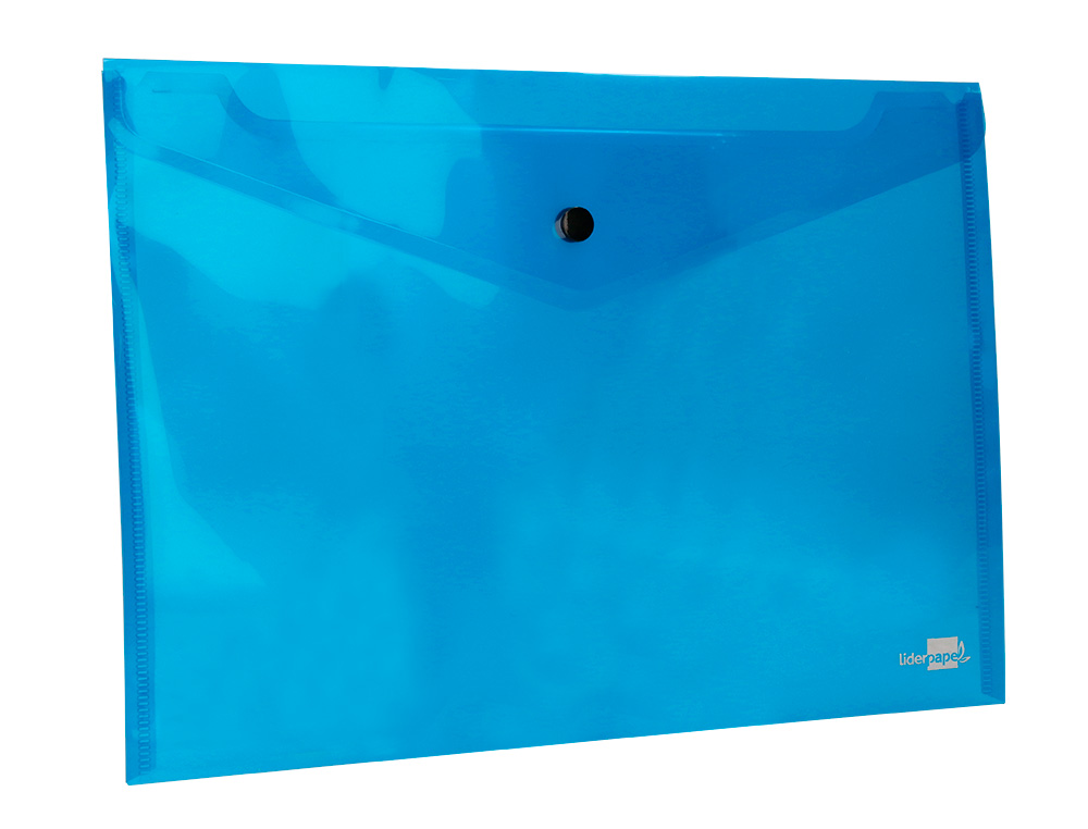 POCHETTE ENVELOPPE LIDERPAPEL POLYPROPYLÈNE 180 MICRONS A4 297X210MM 50F FERMETURE BOUTON RÉSISTANT TRANSPARENT BLEU