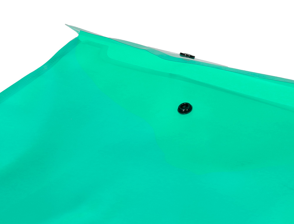 POCHETTE ENVELOPPE LIDERPAPEL POLYPROPYLNE 180 MICRONS A4 297X210MM 50F FERMETURE BOUTON RSISTANT TRANSPARENT VERT