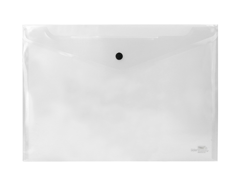 POCHETTE ENVELOPPE LIDERPAPEL POLYPROPYLÈNE 180 MICRONS A4 297X210MM 50F FERMETURE BOUTON RÉSISTANT TRANSPARENT