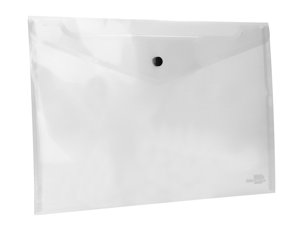 POCHETTE ENVELOPPE LIDERPAPEL POLYPROPYLÈNE 180 MICRONS A4 297X210MM 50F FERMETURE BOUTON RÉSISTANT TRANSPARENT