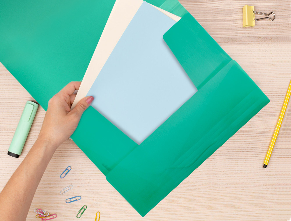 CHEMISE LIDERPAPEL POLYPROPYLNE DOS FLEXIBLE A4 210X297MM 4/10E 3 RABATS LASTIQUE 100F COLORIS VERT TRANSLUCIDE