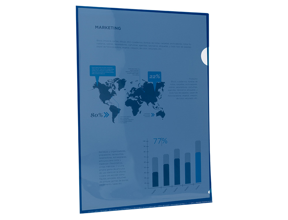 POCHETTE COIN LIDERPAPEL POLYPROPYLÈNE 180 MICRONS A4 210X297MM CAPACITÉ 20F COLORIS BLEU TRANSPARENT