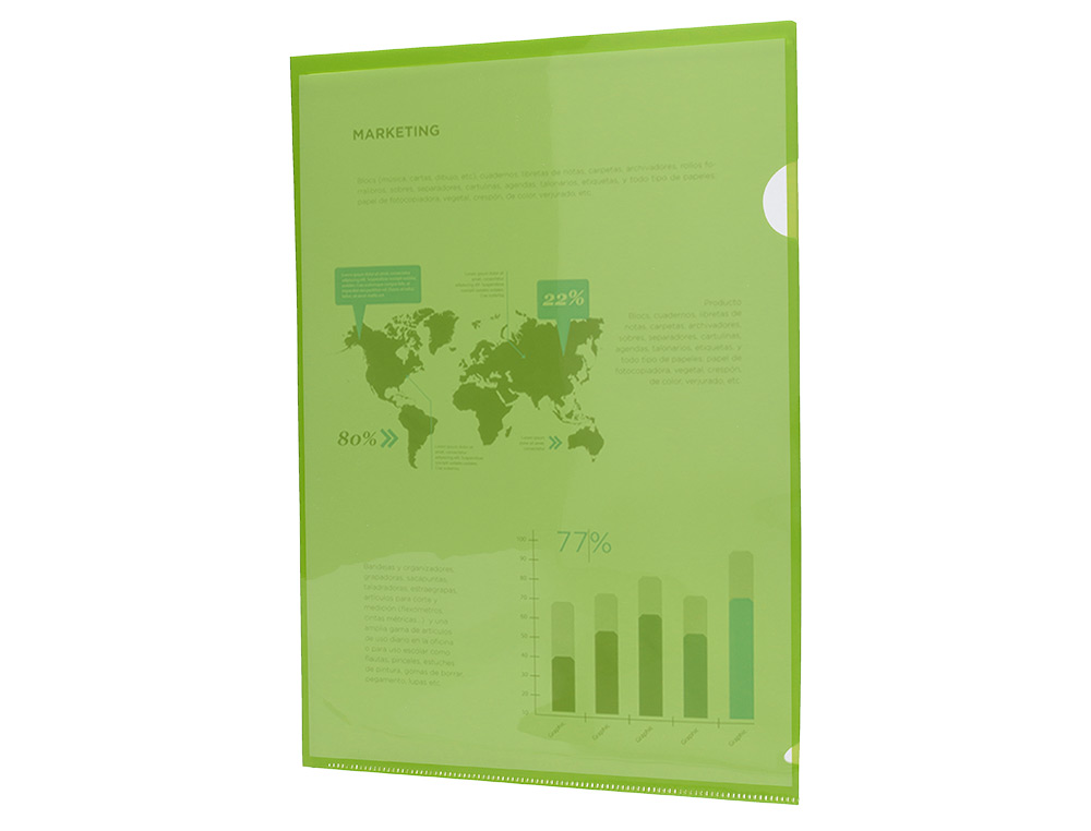 POCHETTE COIN LIDERPAPEL POLYPROPYLNE 180 MICRONS A4 210X297MM CAPACIT 20F COLORIS VERT TRANSPARENT