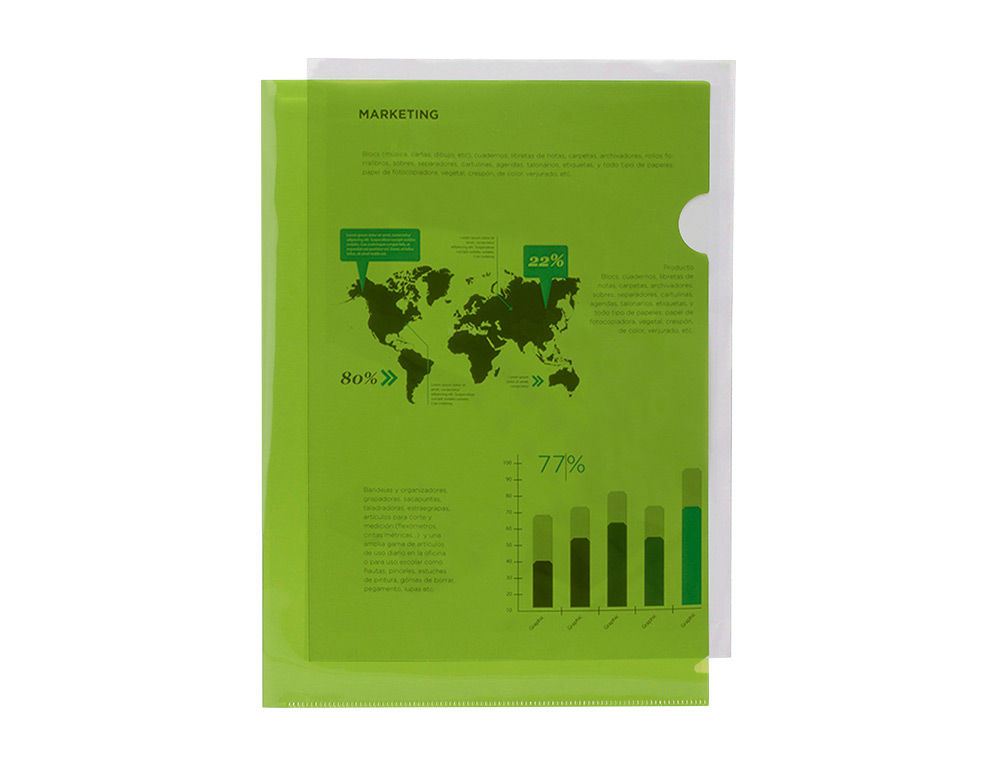 POCHETTE COIN LIDERPAPEL POLYPROPYLNE 180 MICRONS A4 210X297MM CAPACIT 20F COLORIS VERT TRANSPARENT