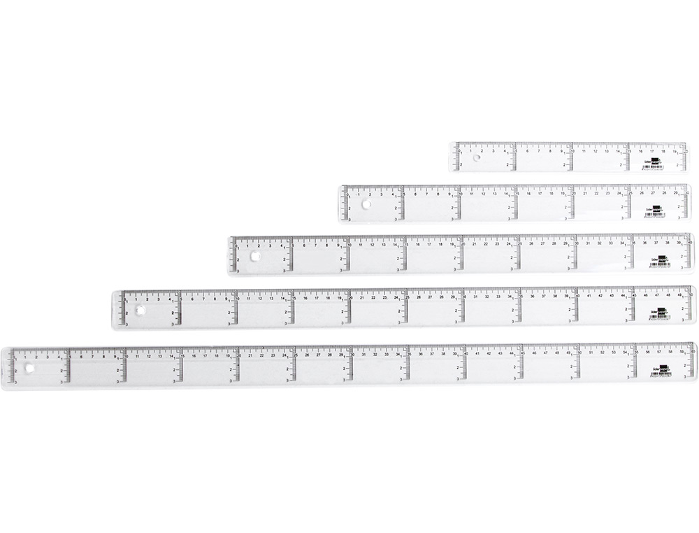 RÈGLE LIDERPAPEL GRADUATION VERTICALE HORIZONTALE 40CM BORD BISEAUTÉ GAMME CRISTAL TRANSPARENTE ÉCONOMIQUE