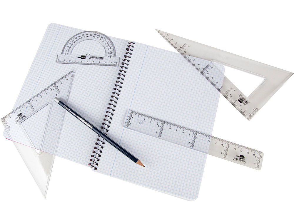 ÉQUERRE LIDERPAPEL 45 DEGRÉS BISEAUTÉE DIMENSION HYPOTÉNUSE 25CM GRADUÉE ÉCHELLE MILLIMÈTRES TRANSPARENTE ÉCONOMIQUE