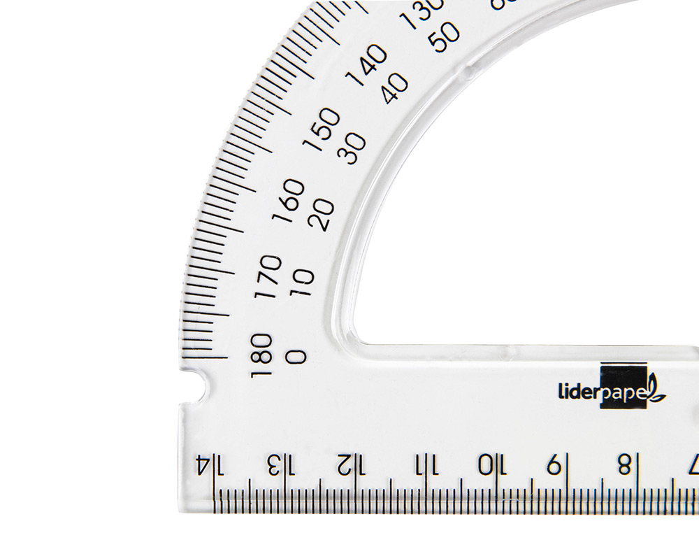 RAPPORTEUR LIDERPAPEL 180 DEGRÉS DEUX ÉCHELLES OPPOSÉES 0 DEGRÉS 180 DEGRÉS BASE 14CM PLASTIQUE TRANSPARENT ÉCONOMIQUE