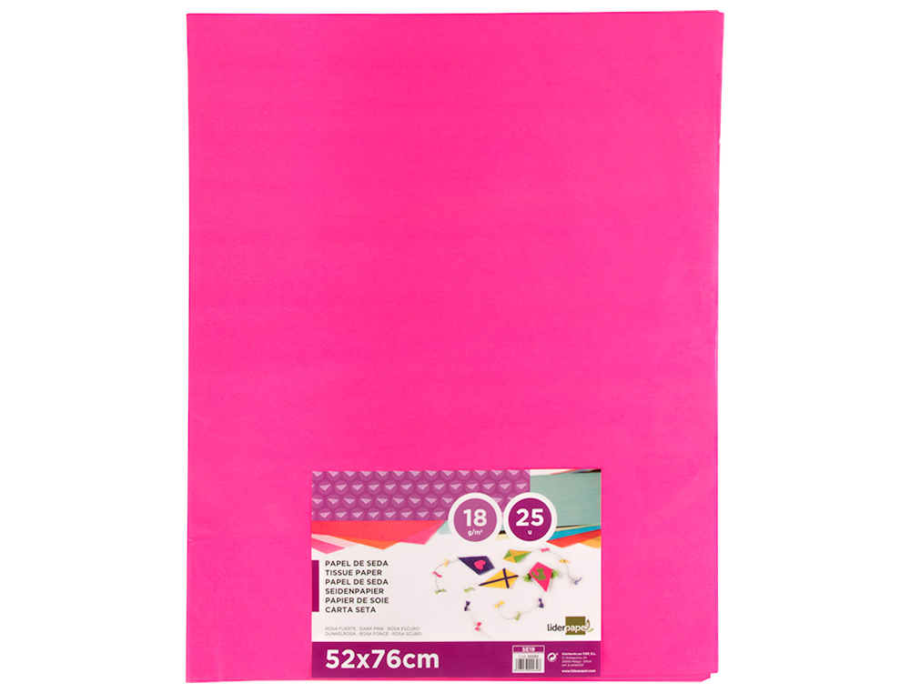 PAPIER DE SOIE LIDERPAPEL 52X76CM 18G/M2 UNICOLORE ROSE FONCÉ SACHET 25F