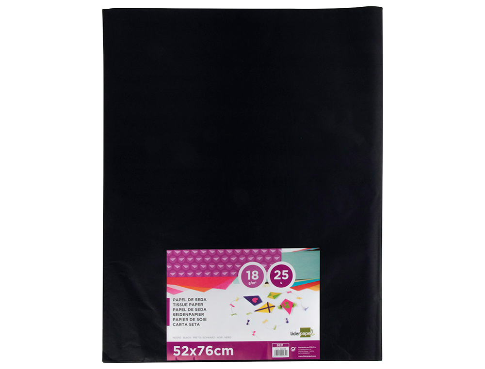 PAPIER DE SOIE LIDERPAPEL 52X76CM 18G/M2 UNICOLORE NOIR SACHET 25F