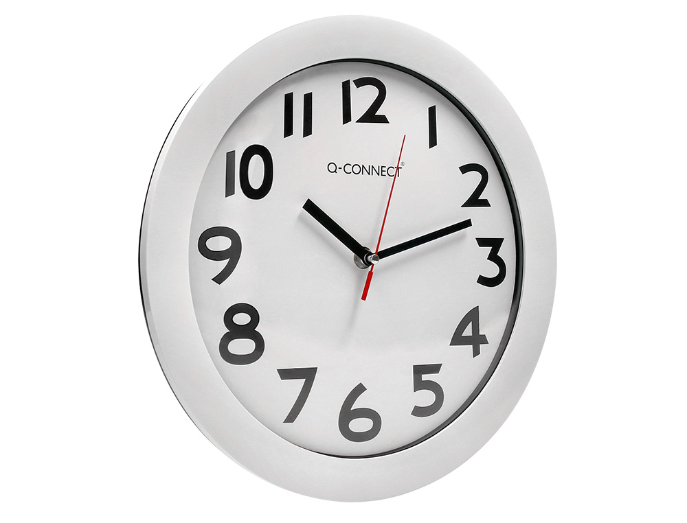 HORLOGE Q-CONNECT MURALE PLASTIQUE DESIGN ACTUEL NUMÉROS NOIRS FOND BLANC 1 PILE AA NON FOURNIE DIAMÈTRE 30CM BLANC