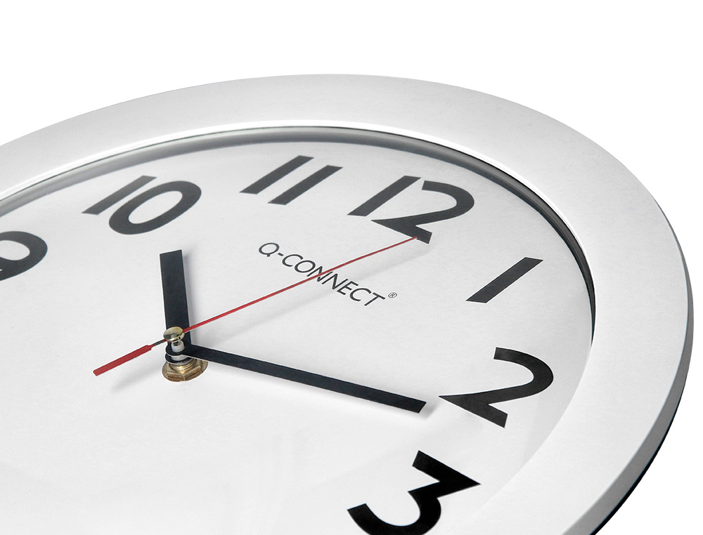 HORLOGE Q-CONNECT MURALE PLASTIQUE DESIGN ACTUEL NUMÉROS NOIRS FOND BLANC 1 PILE AA NON FOURNIE DIAMÈTRE 30CM BLANC