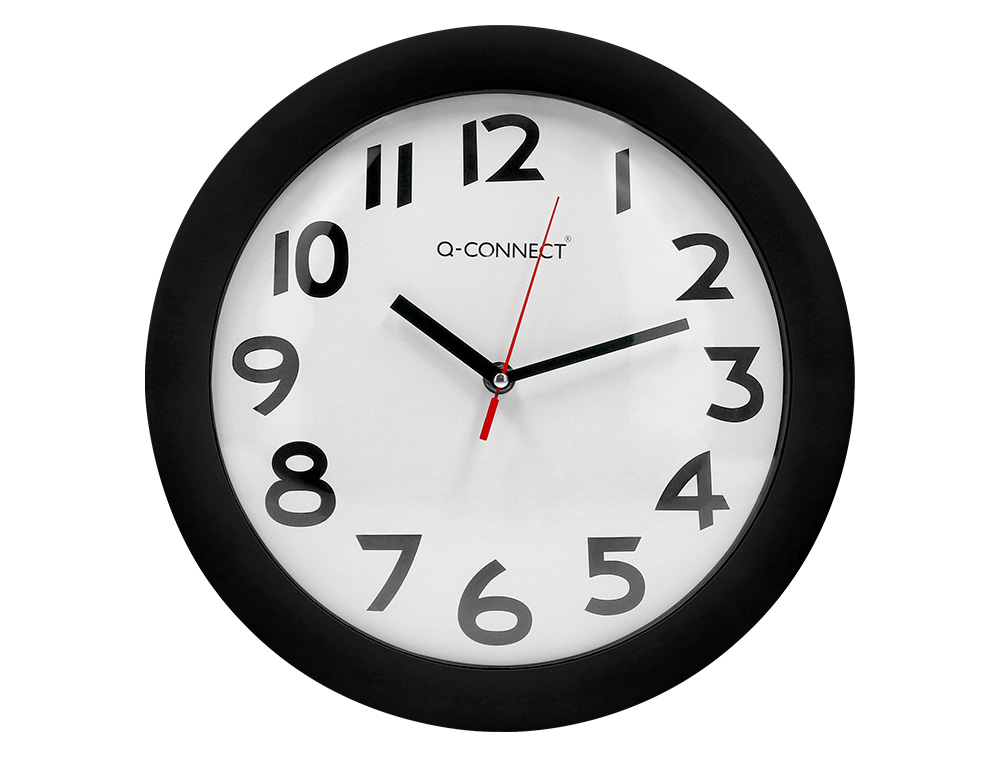 HORLOGE Q-CONNECT MURALE PLASTIQUE DESIGN ACTUEL NUMÉROS NOIRS FOND BLANC 1 PILE AA NON FOURNIE DIAMÈTRE 30CM NOIR