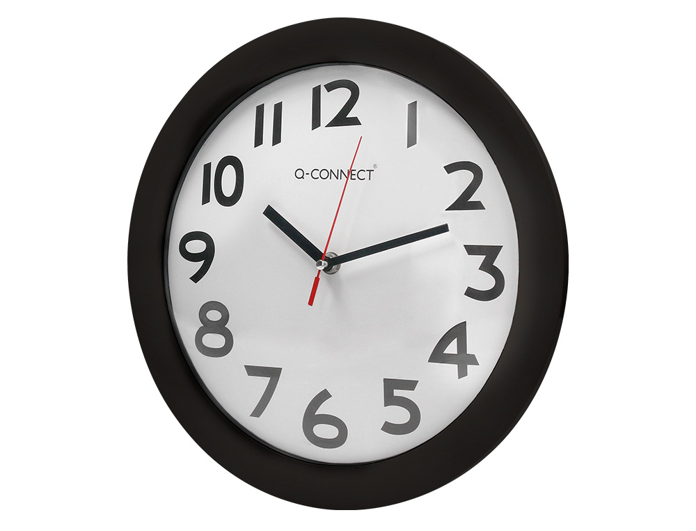 HORLOGE Q-CONNECT MURALE PLASTIQUE DESIGN ACTUEL NUMÉROS NOIRS FOND BLANC 1 PILE AA NON FOURNIE DIAMÈTRE 30CM NOIR